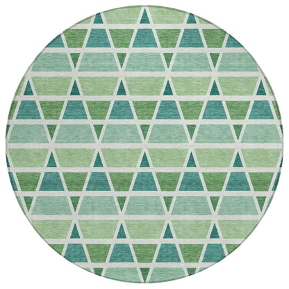 8' Teal Blue And Green Round Geometric Washable Indoor Outdoor Area Rug HomeRoots