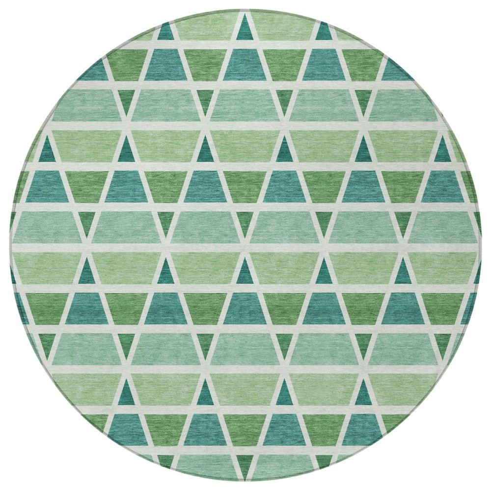 8' Teal Blue And Green Round Geometric Washable Indoor Outdoor Area Rug HomeRoots