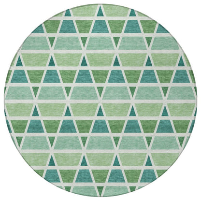 8' Teal Blue And Green Round Geometric Washable Indoor Outdoor Area Rug HomeRoots