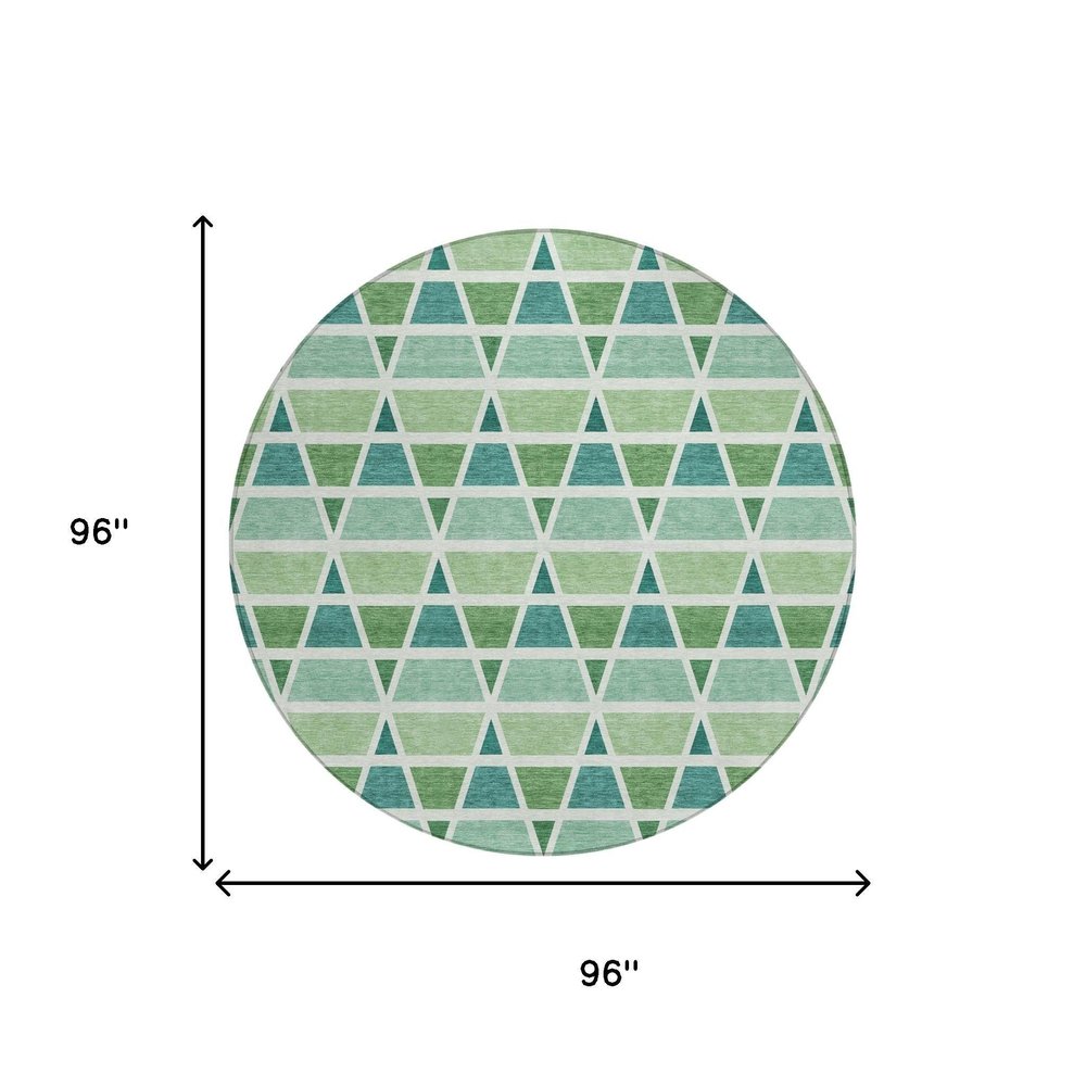 8' Teal Blue And Green Round Geometric Washable Indoor Outdoor Area Rug HomeRoots