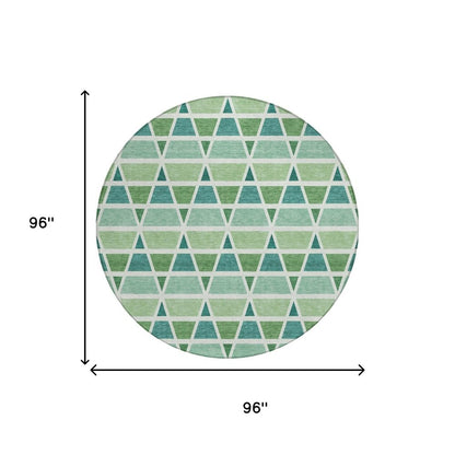 8' Teal Blue And Green Round Geometric Washable Indoor Outdoor Area Rug HomeRoots