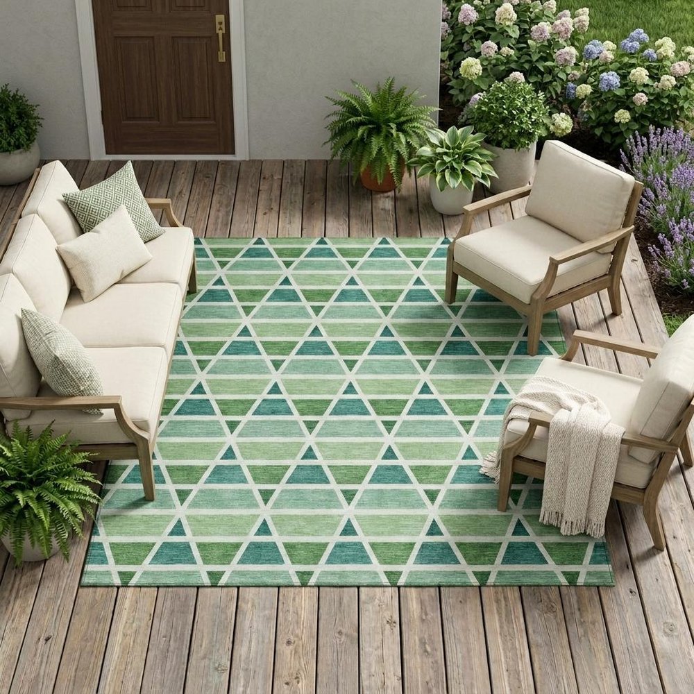 8' X 10' Teal Blue And Green Geometric Washable Indoor Outdoor Area Rug HomeRoots