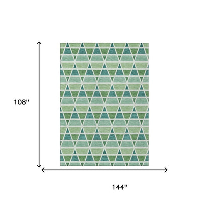 9' X 12' Teal Blue And Green Geometric Washable Indoor Outdoor Area Rug HomeRoots