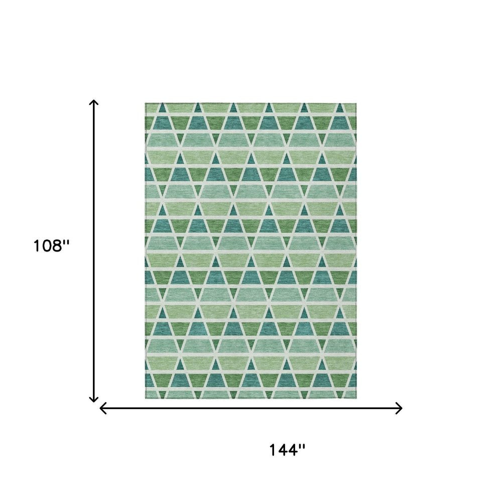 9' X 12' Teal Blue And Green Geometric Washable Indoor Outdoor Area Rug HomeRoots