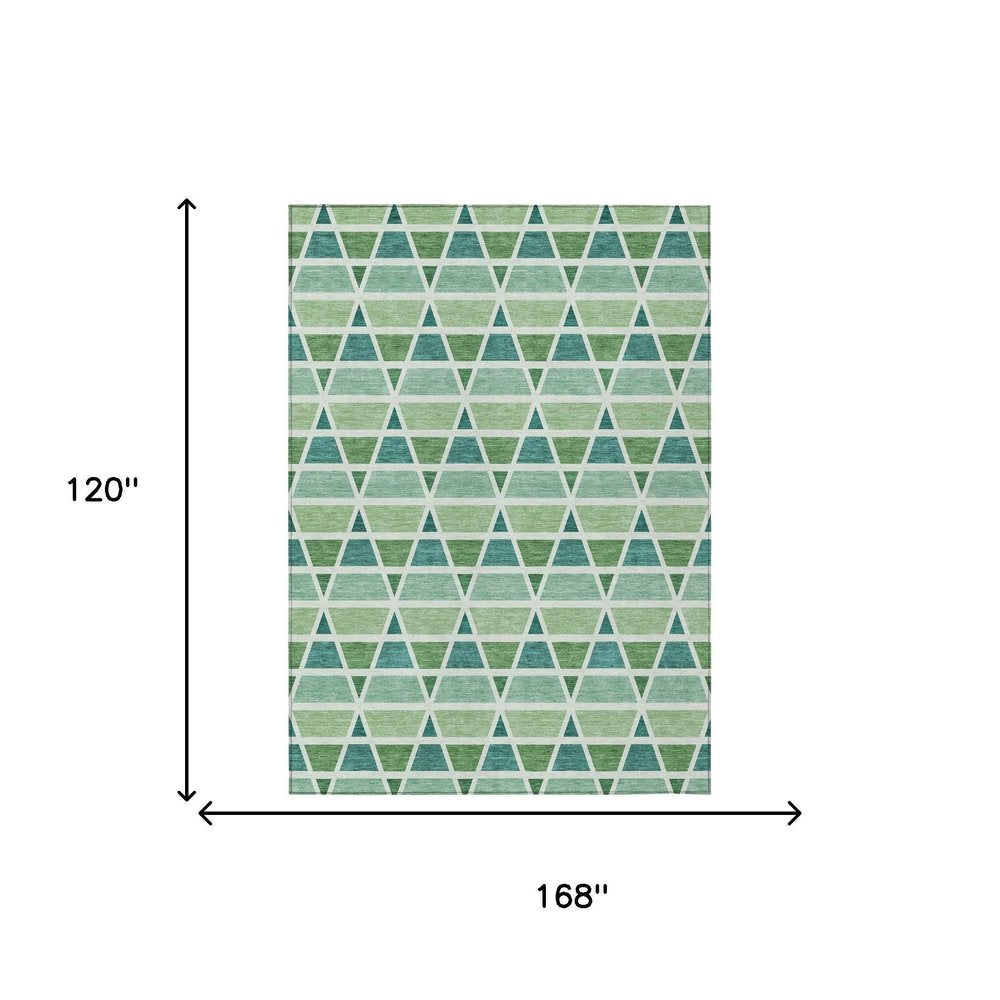 10' X 14' Teal Blue And Green Geometric Washable Indoor Outdoor Area Rug HomeRoots