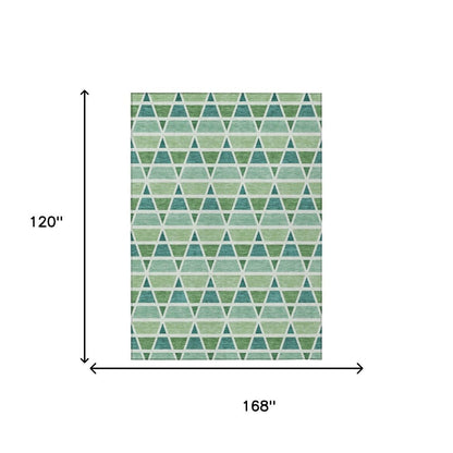 10' X 14' Teal Blue And Green Geometric Washable Indoor Outdoor Area Rug HomeRoots