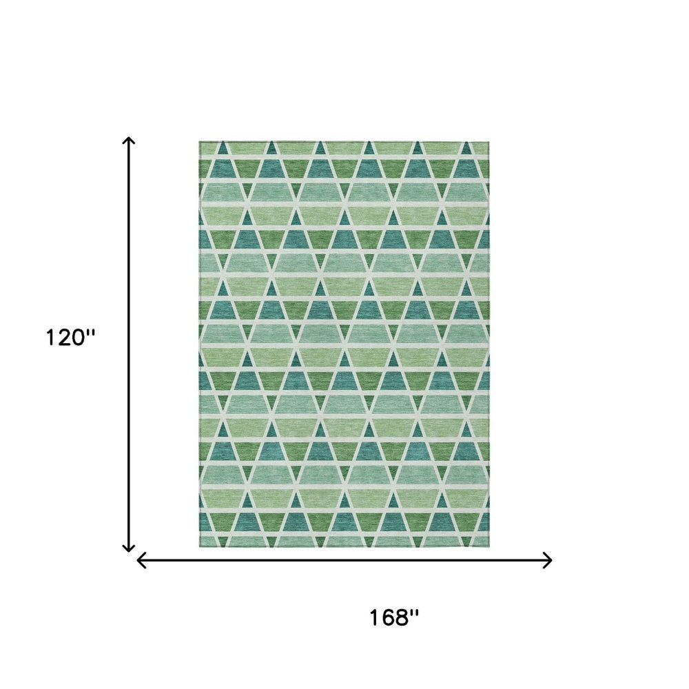 10' X 14' Teal Blue And Green Geometric Washable Indoor Outdoor Area Rug HomeRoots