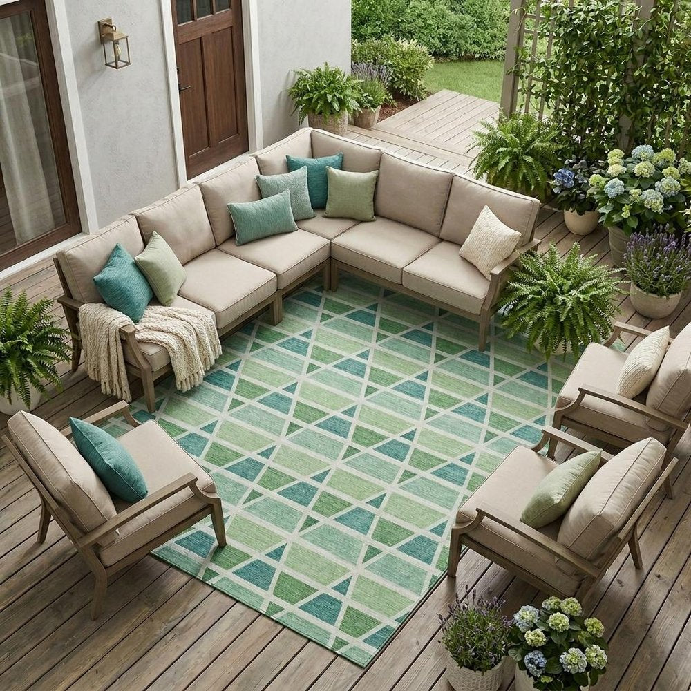 10' X 14' Teal Blue And Green Geometric Washable Indoor Outdoor Area Rug HomeRoots