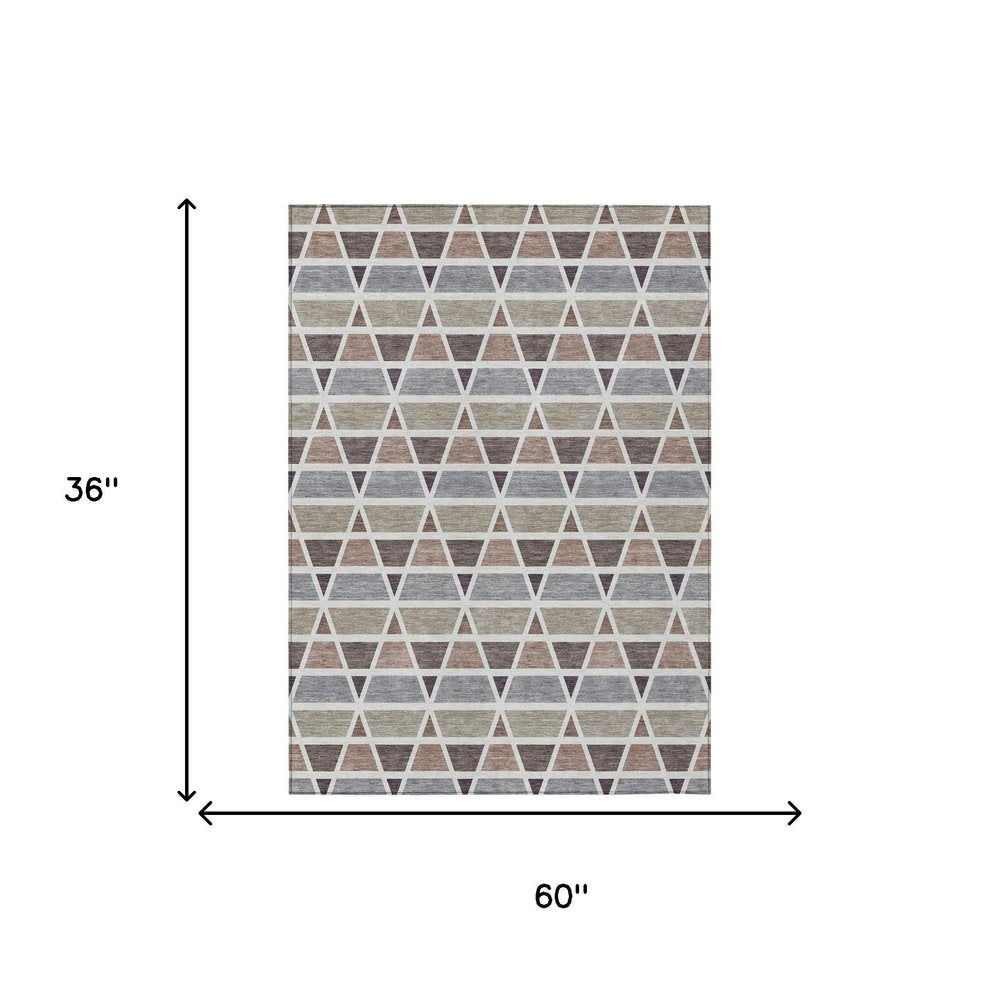 3' X 5' Taupe And Brown Geometric Washable Indoor Outdoor Area Rug HomeRoots