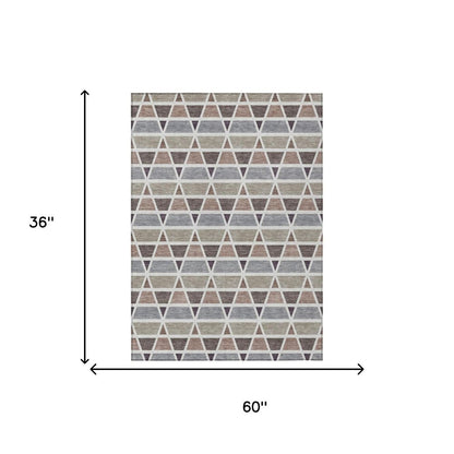 3' X 5' Taupe And Brown Geometric Washable Indoor Outdoor Area Rug HomeRoots