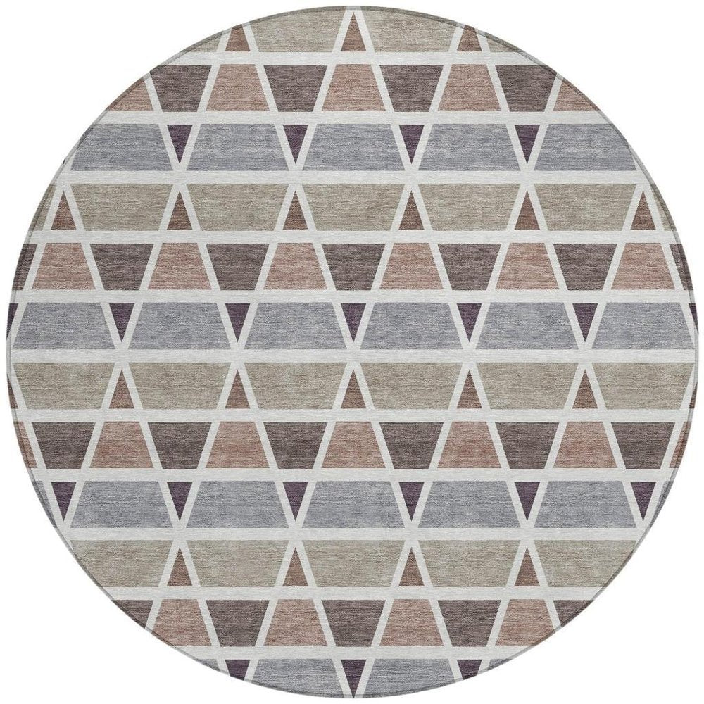 8' Taupe And Brown Round Geometric Washable Indoor Outdoor Area Rug HomeRoots