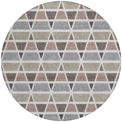 8' Taupe And Brown Round Geometric Washable Indoor Outdoor Area Rug HomeRoots