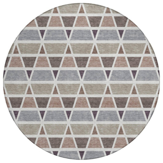 8' Taupe And Brown Round Geometric Washable Indoor Outdoor Area Rug HomeRoots