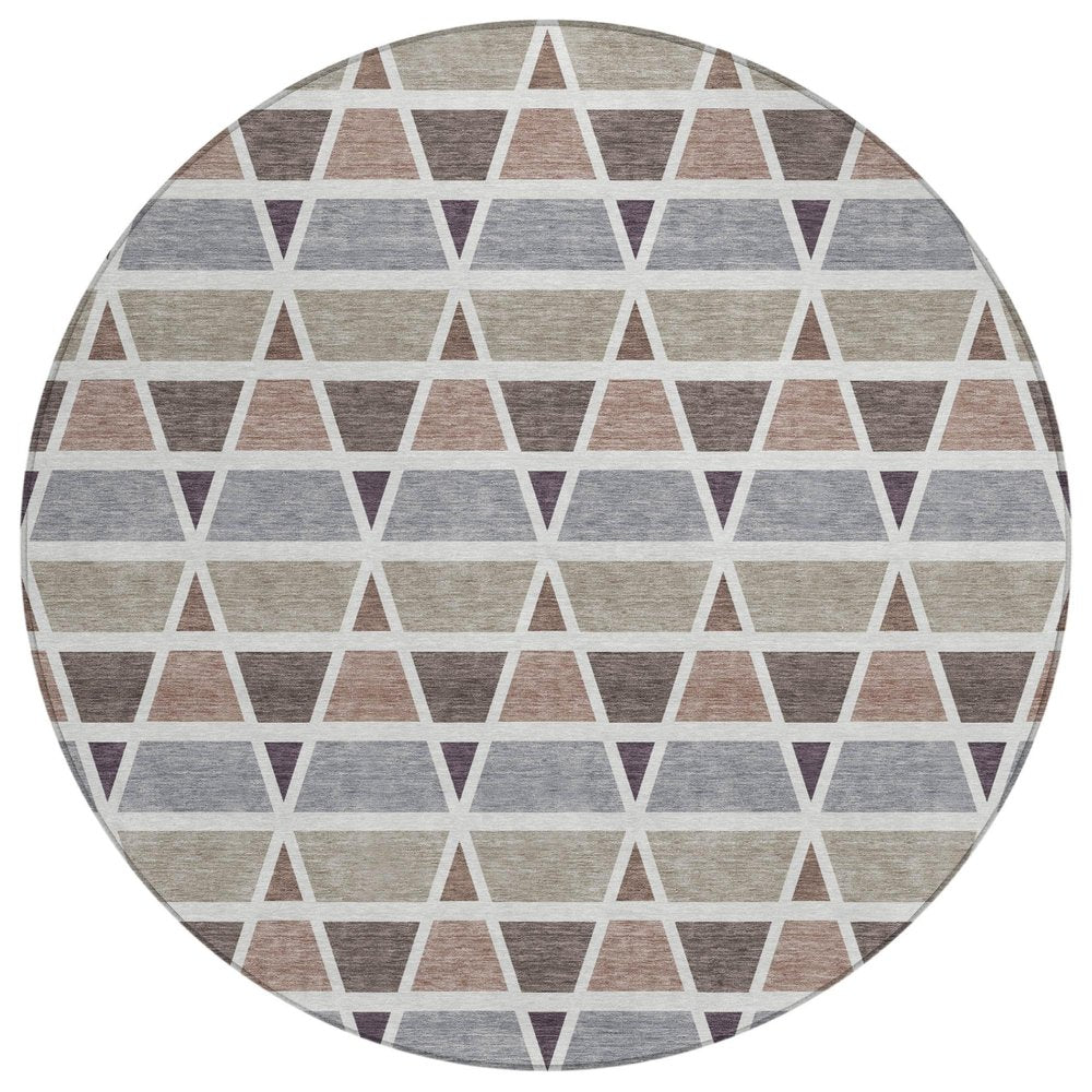 8' Taupe And Brown Round Geometric Washable Indoor Outdoor Area Rug HomeRoots