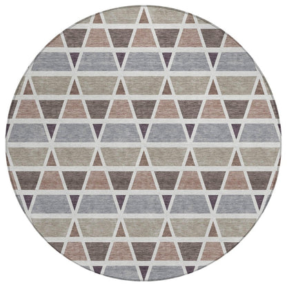 8' Taupe And Brown Round Geometric Washable Indoor Outdoor Area Rug HomeRoots