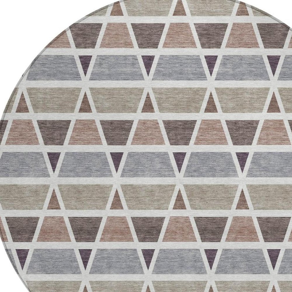 8' Taupe And Brown Round Geometric Washable Indoor Outdoor Area Rug HomeRoots