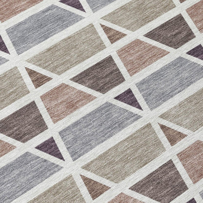 8' Taupe And Brown Round Geometric Washable Indoor Outdoor Area Rug HomeRoots