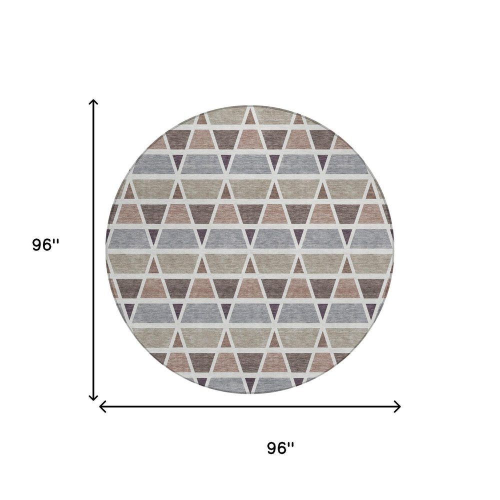 8' Taupe And Brown Round Geometric Washable Indoor Outdoor Area Rug HomeRoots
