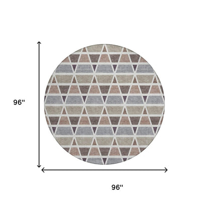 8' Taupe And Brown Round Geometric Washable Indoor Outdoor Area Rug HomeRoots