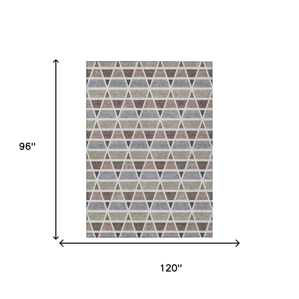 8' X 10' Taupe And Brown Geometric Washable Indoor Outdoor Area Rug