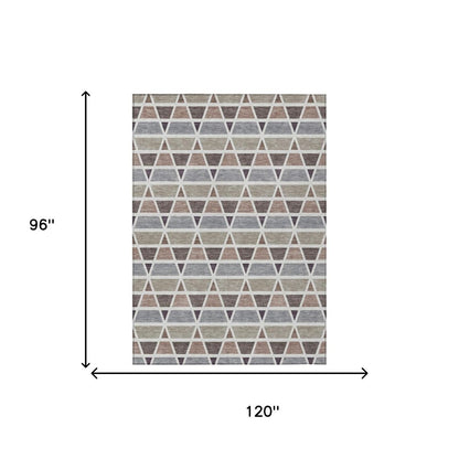 8' X 10' Taupe And Brown Geometric Washable Indoor Outdoor Area Rug