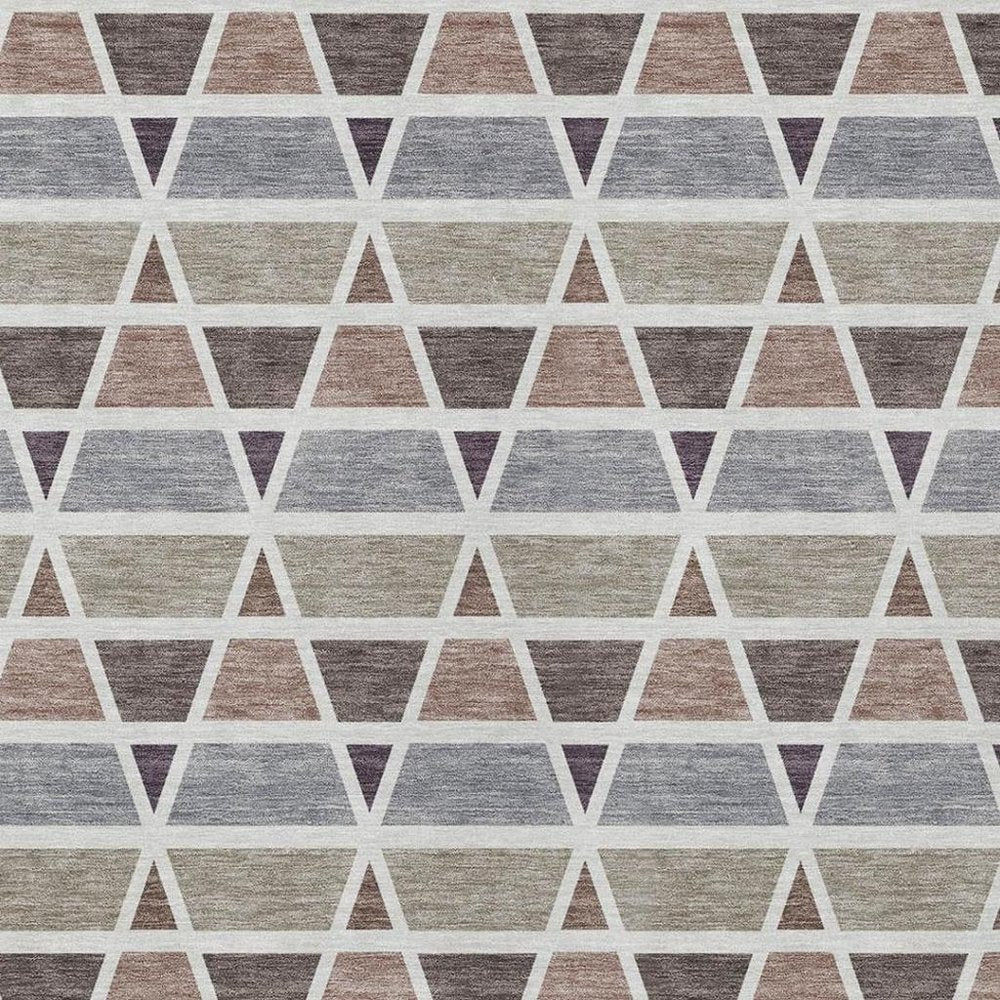 8' X 10' Taupe And Brown Geometric Washable Indoor Outdoor Area Rug