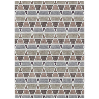 8' X 10' Taupe And Brown Geometric Washable Indoor Outdoor Area Rug