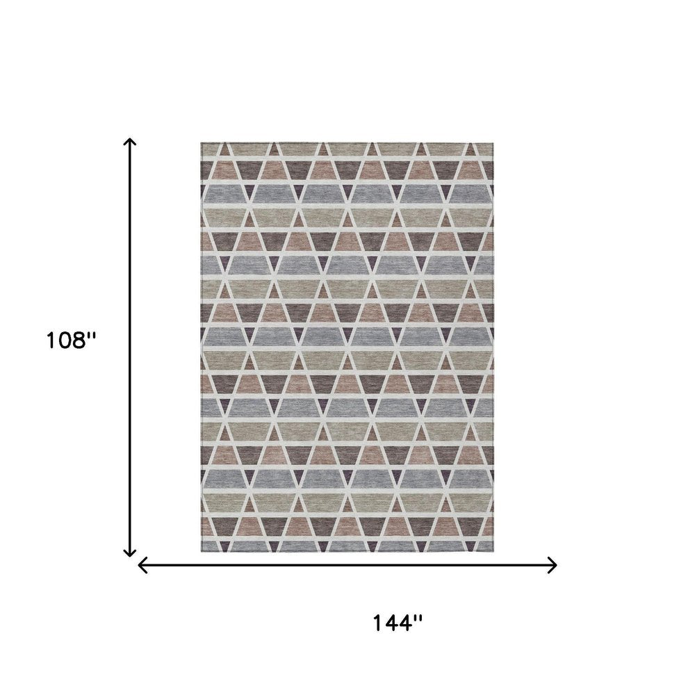 9' X 12' Taupe And Brown Geometric Washable Indoor Outdoor Area Rug HomeRoots