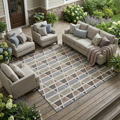 9' X 12' Taupe And Brown Geometric Washable Indoor Outdoor Area Rug HomeRoots