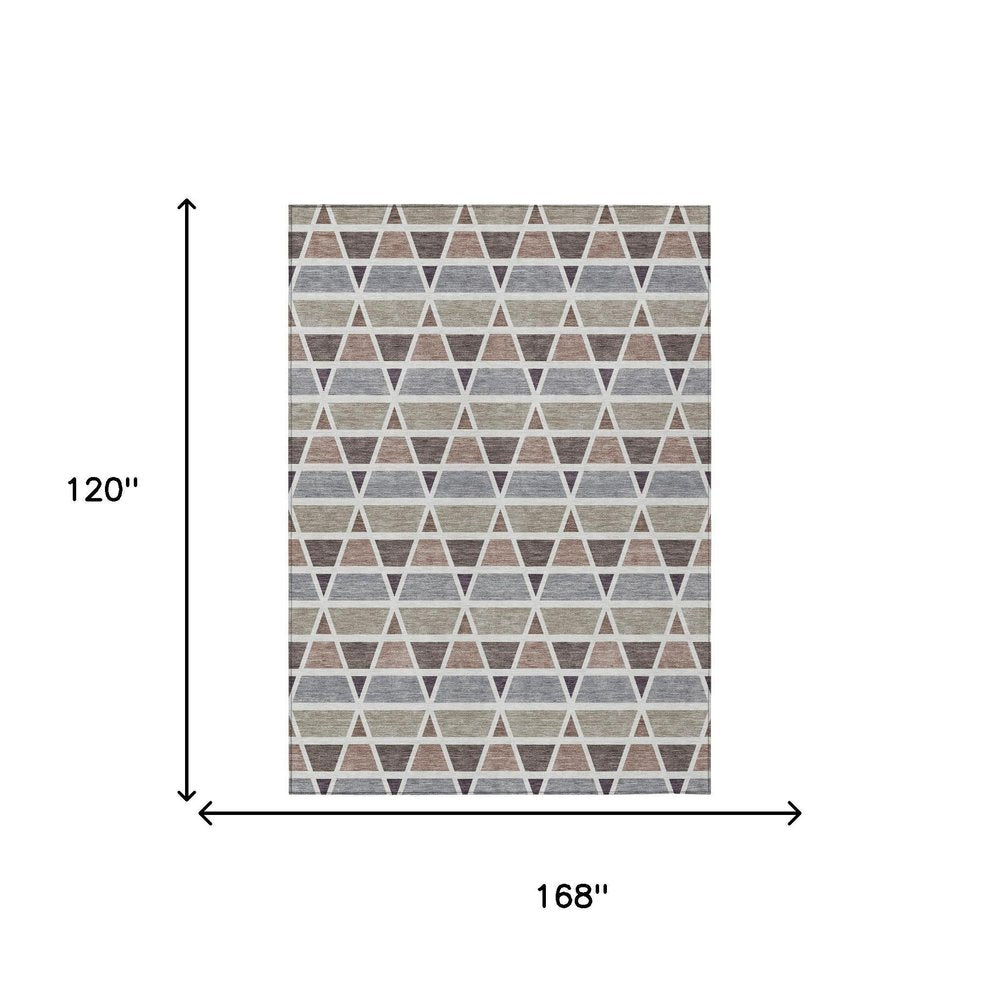 10' X 14' Taupe And Brown Geometric Washable Indoor Outdoor Area Rug HomeRoots