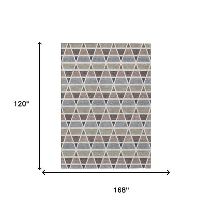 10' X 14' Taupe And Brown Geometric Washable Indoor Outdoor Area Rug HomeRoots