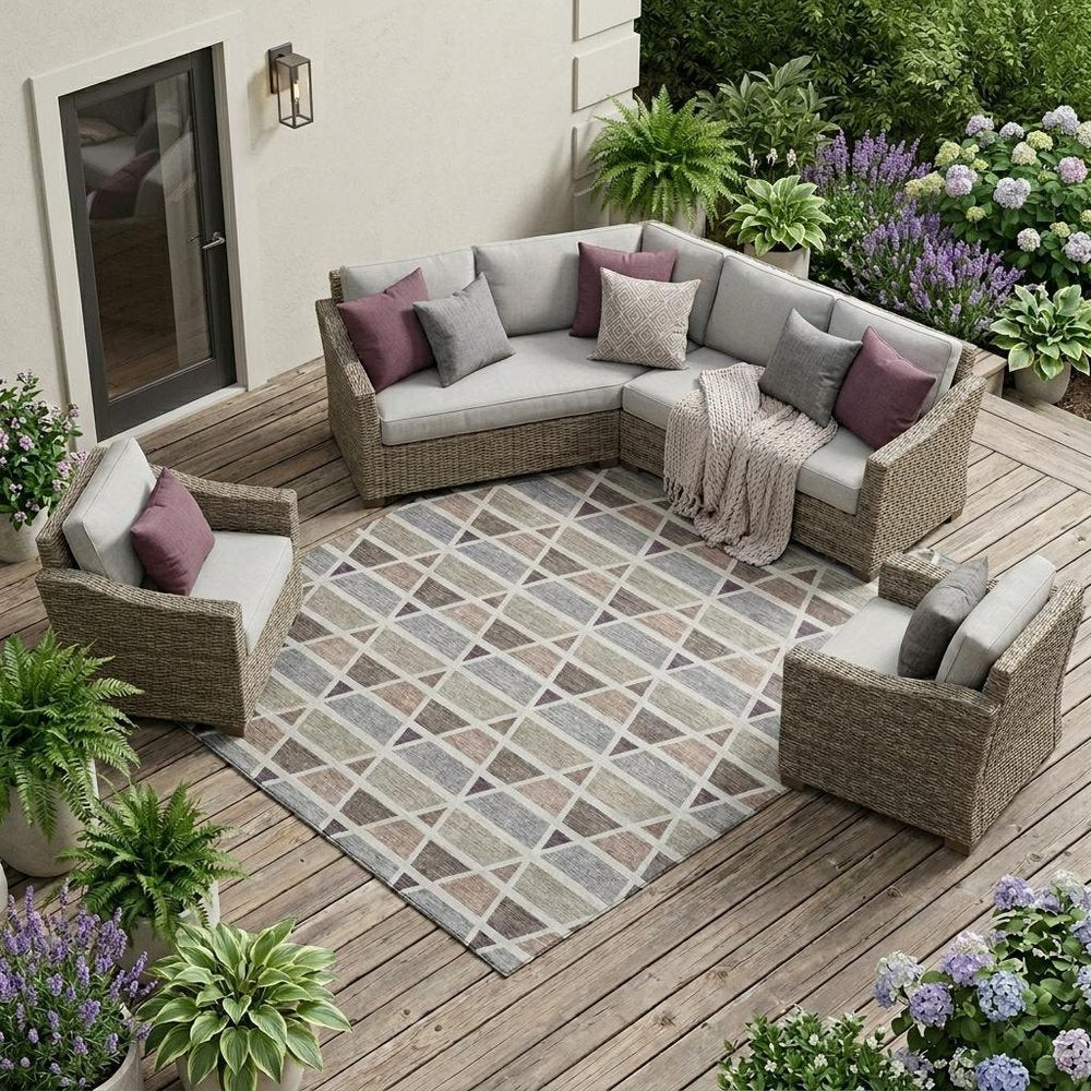 10' X 14' Taupe And Brown Geometric Washable Indoor Outdoor Area Rug HomeRoots