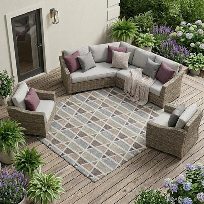 10' X 14' Taupe And Brown Geometric Washable Indoor Outdoor Area Rug HomeRoots