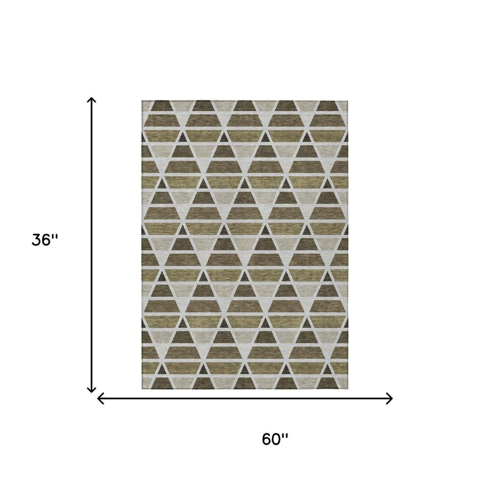 3' X 5' Brown And Pewter Geometric Washable Indoor Outdoor Area Rug HomeRoots