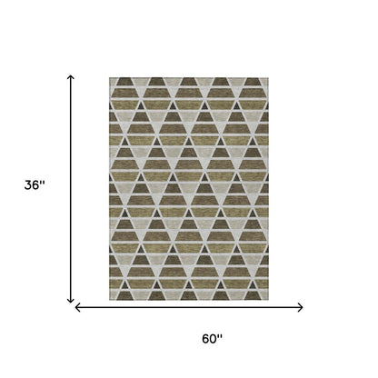 3' X 5' Brown And Pewter Geometric Washable Indoor Outdoor Area Rug HomeRoots