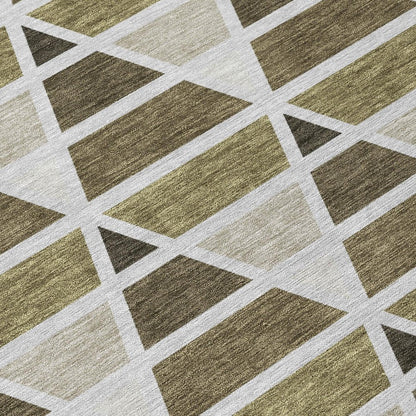 3' X 5' Brown And Pewter Geometric Washable Indoor Outdoor Area Rug HomeRoots