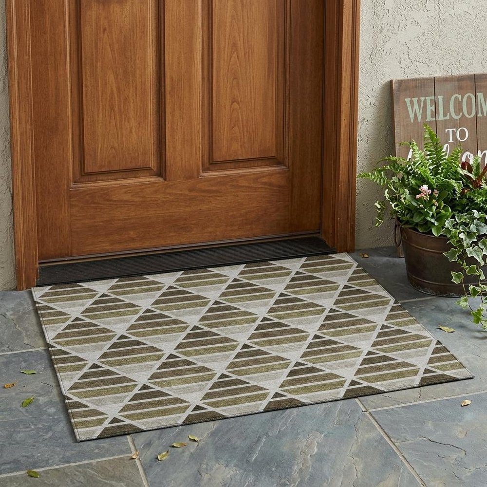 3' X 5' Brown And Pewter Geometric Washable Indoor Outdoor Area Rug HomeRoots