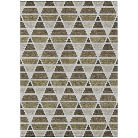 5' X 8' Brown And Pewter Geometric Washable Indoor Outdoor Area Rug