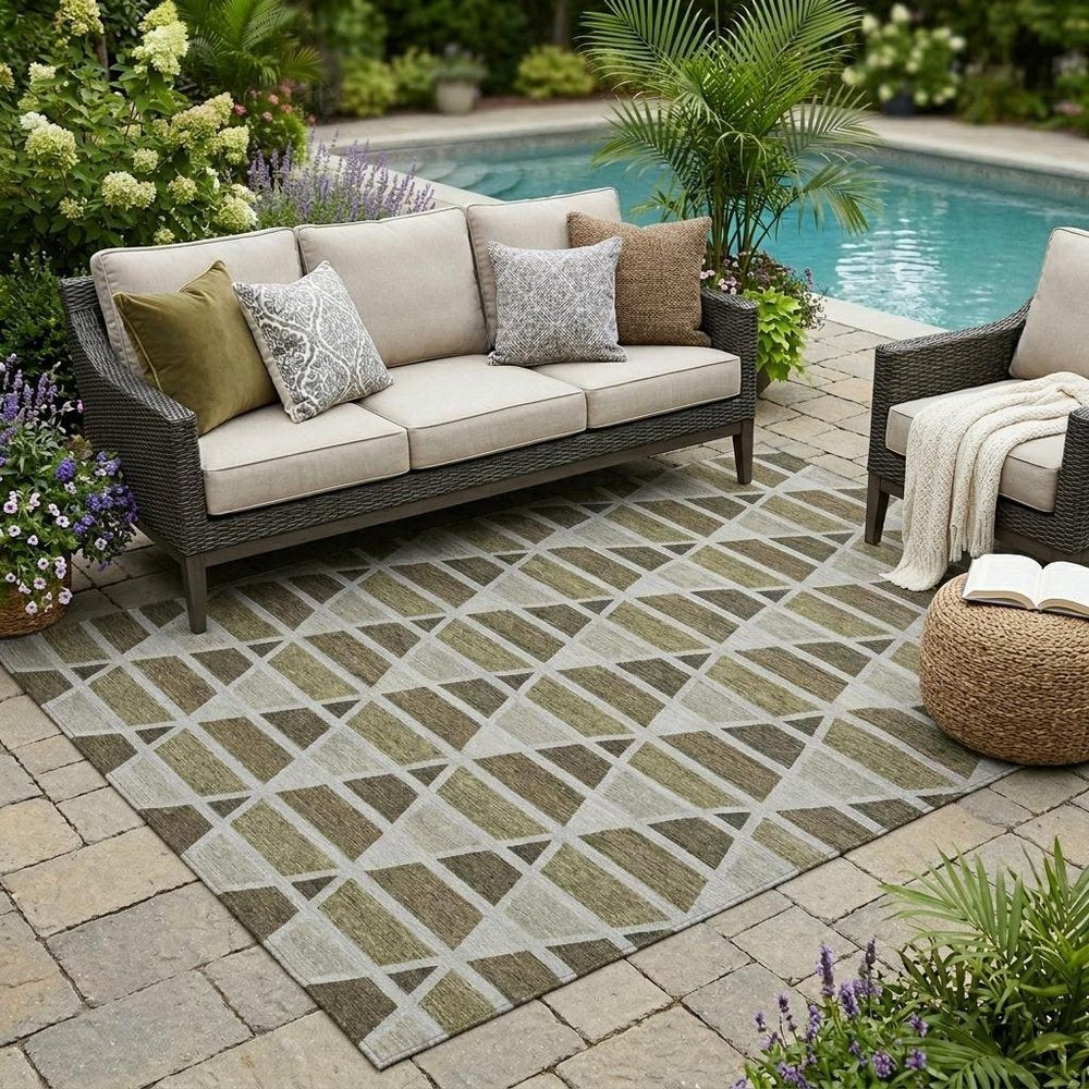 5' X 8' Brown And Pewter Geometric Washable Indoor Outdoor Area Rug HomeRoots