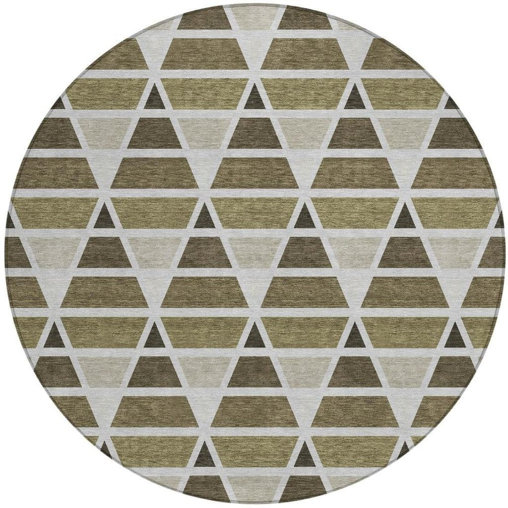 8' Brown And Pewter Round Geometric Washable Indoor Outdoor Area Rug HomeRoots