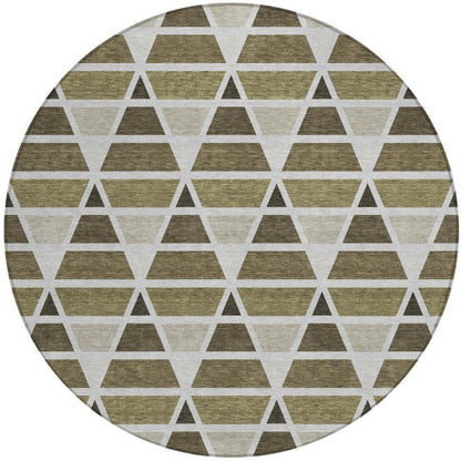 8' Brown And Pewter Round Geometric Washable Indoor Outdoor Area Rug HomeRoots