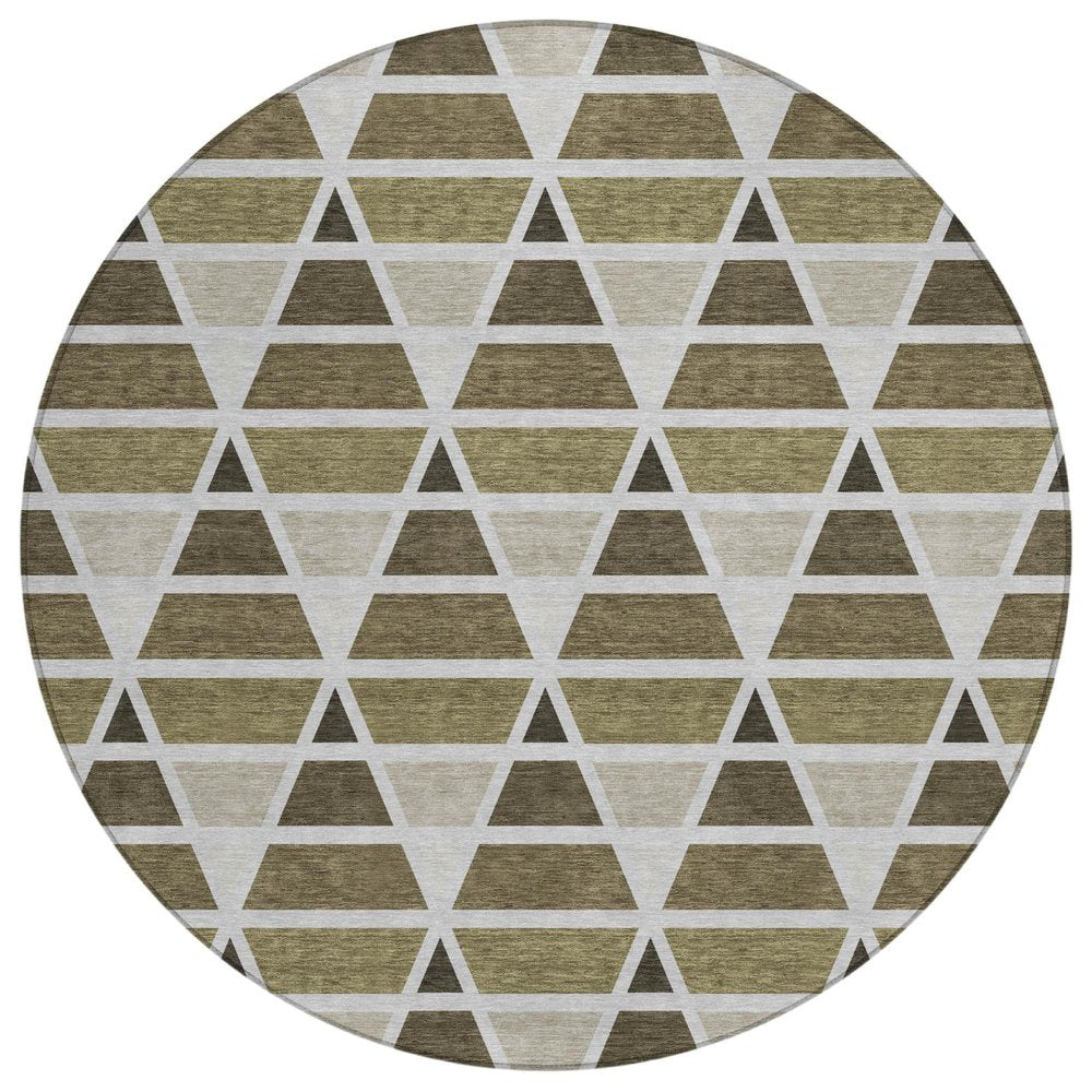 8' Brown And Pewter Round Geometric Washable Indoor Outdoor Area Rug HomeRoots