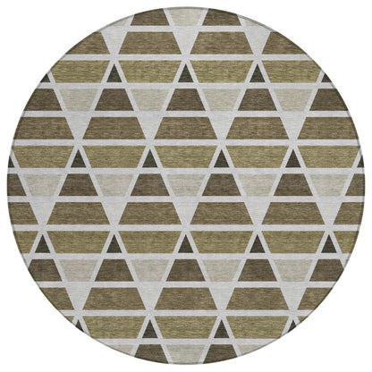 8' Brown And Pewter Round Geometric Washable Indoor Outdoor Area Rug HomeRoots
