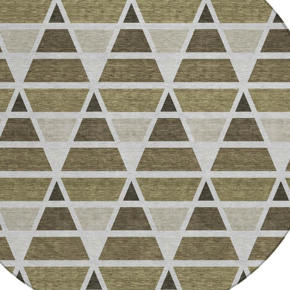 8' Brown And Pewter Round Geometric Washable Indoor Outdoor Area Rug HomeRoots