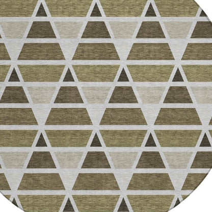 8' Brown And Pewter Round Geometric Washable Indoor Outdoor Area Rug HomeRoots