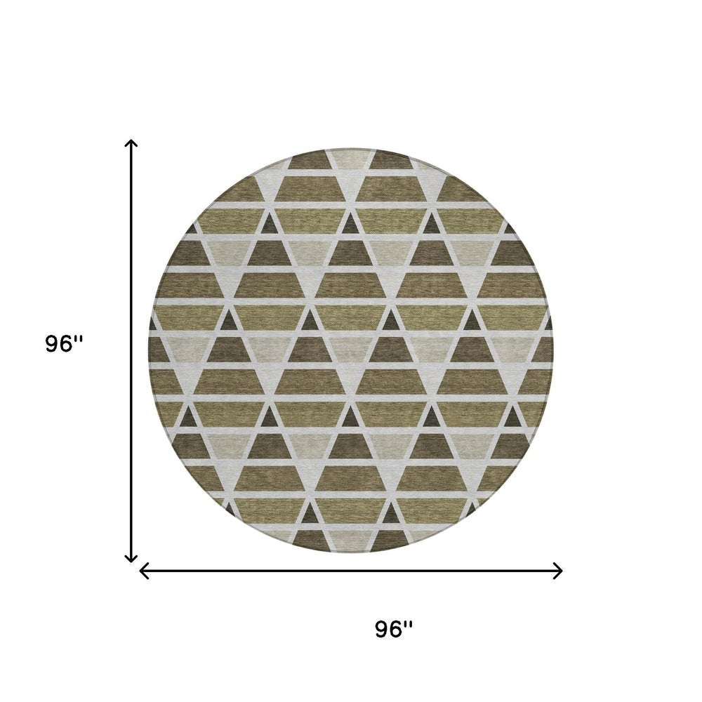 8' Brown And Pewter Round Geometric Washable Indoor Outdoor Area Rug HomeRoots
