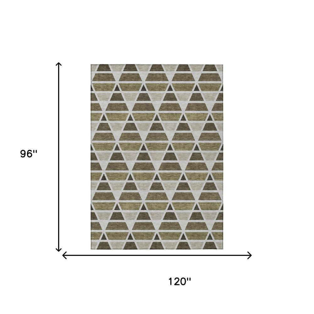 8' X 10' Brown And Pewter Geometric Washable Indoor Outdoor Area Rug HomeRoots