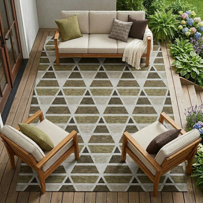 8' X 10' Brown And Pewter Geometric Washable Indoor Outdoor Area Rug HomeRoots