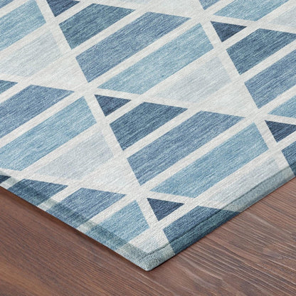 3' X 5' Blue And Silver Geometric Washable Indoor Outdoor Area Rug HomeRoots