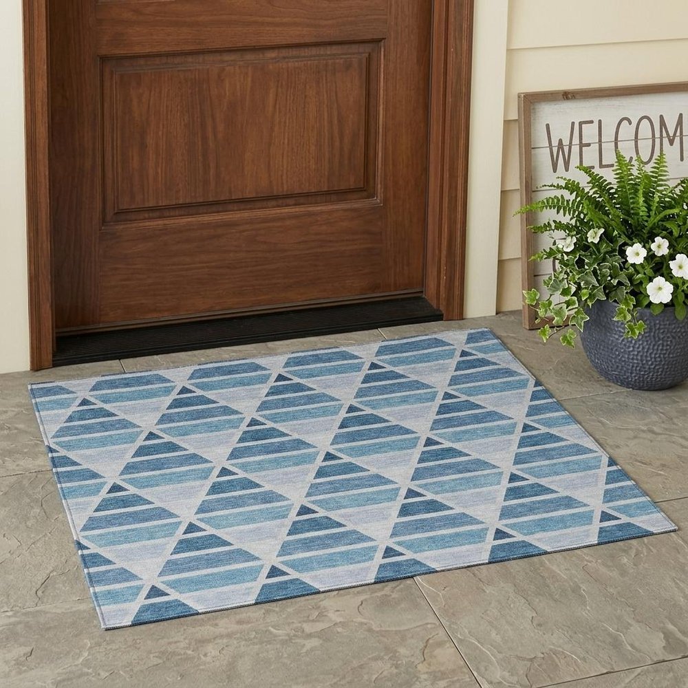 3' X 5' Blue And Silver Geometric Washable Indoor Outdoor Area Rug HomeRoots